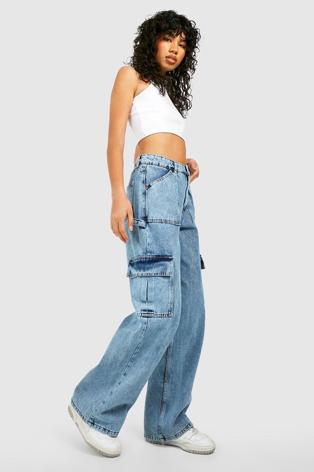 High waisted hot sale cargo jeans